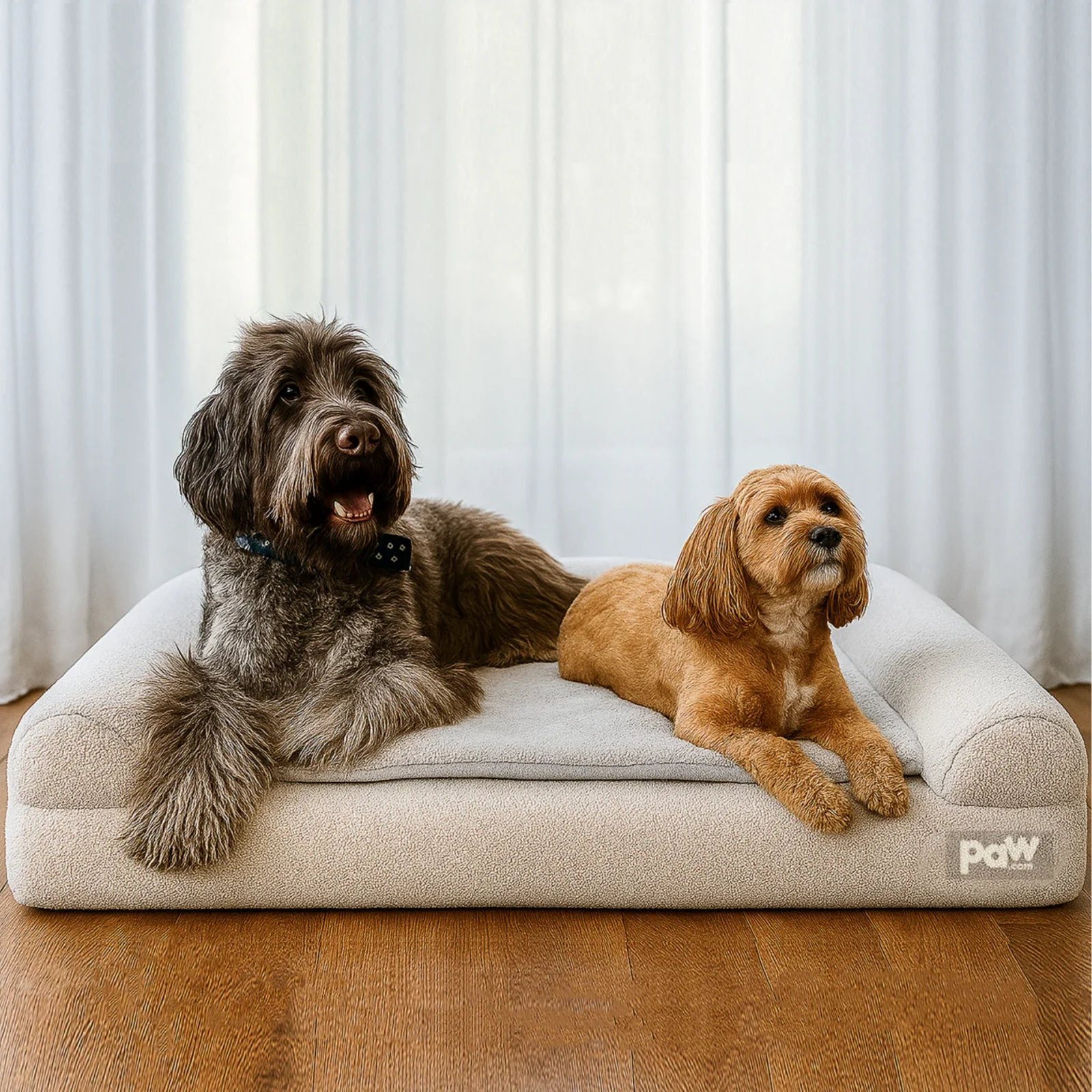 PupLuxe™ 3-Bolster Dog Bed - Grey Bouclé