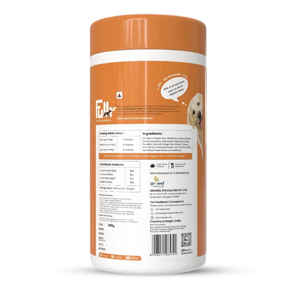 Fullr Digestive Care Dog Treats Pumpkin & Chicory Extract Soft & Chewy Sticks for Dogs - Image 2