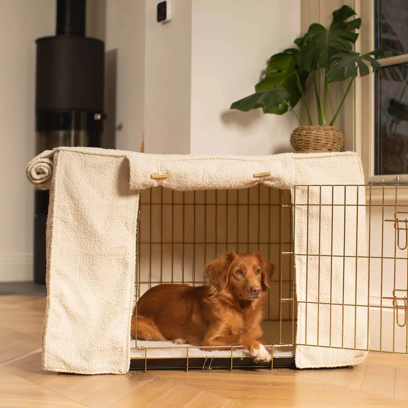 Dog Crate with Crate Cover in Ivory Bouclé by Lords & Labradors - Image 2