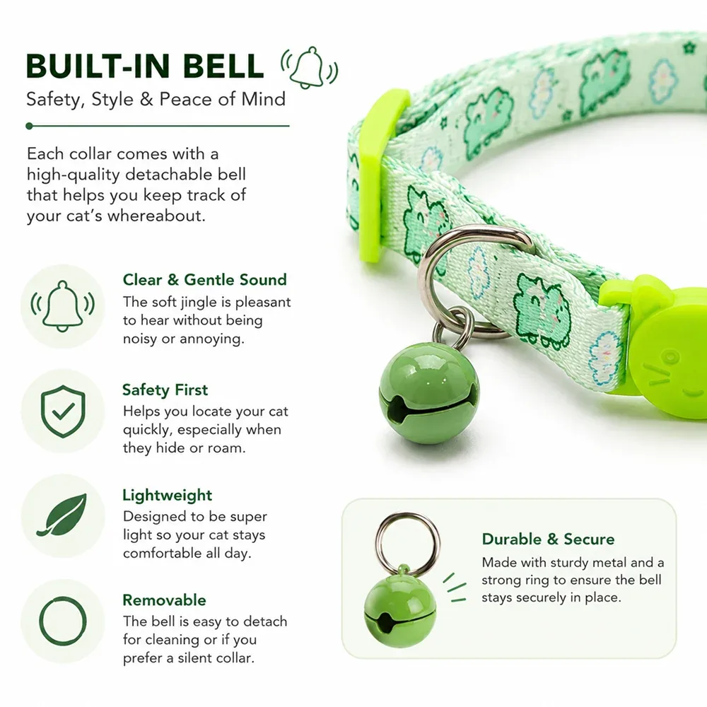 Talking Dog Club Everyday Collar with Dino Bell for Cats (Green) - Image 2