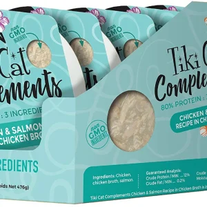 Tiki Cat Complements Chicken & Salmon Cat Food Toppers and Crunchers - 2.1 oz Cups - Case of 8