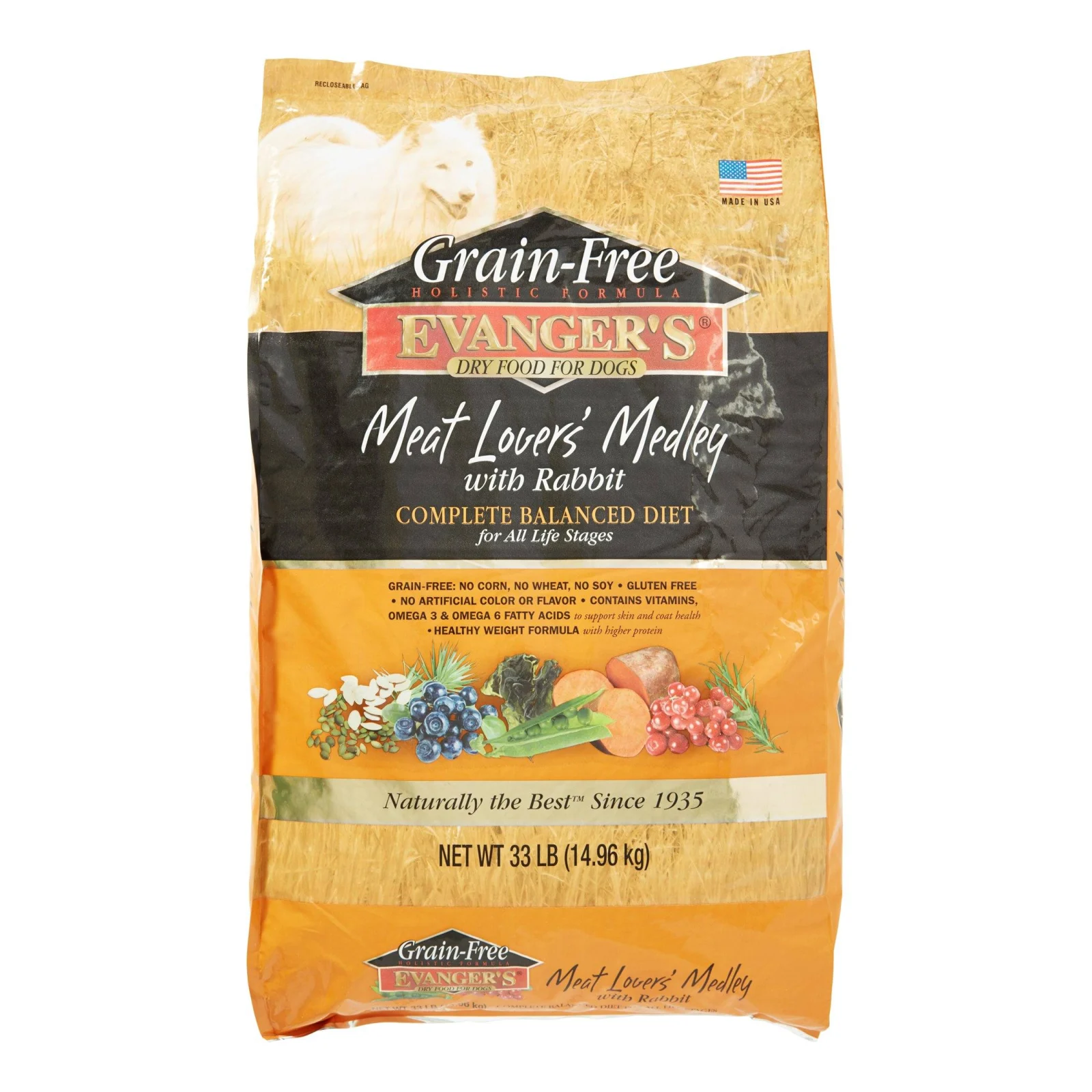 Evanger's Meat Lovers Medley with Rabbit Grain Free Dry Dog Food - 33 lb Bag