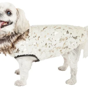 Pet Life ® Luxe 'Gilded Rawffled' Gold-Plated Designer Fur Dog Coat