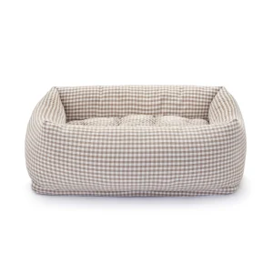Mushroom Brown Gingham Bolster Dog Bed