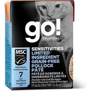 Petcurean GO! Sensitivities LID Grain-Free Pollock Pate' Wet Cat Food - 6.4 oz - Case of 24