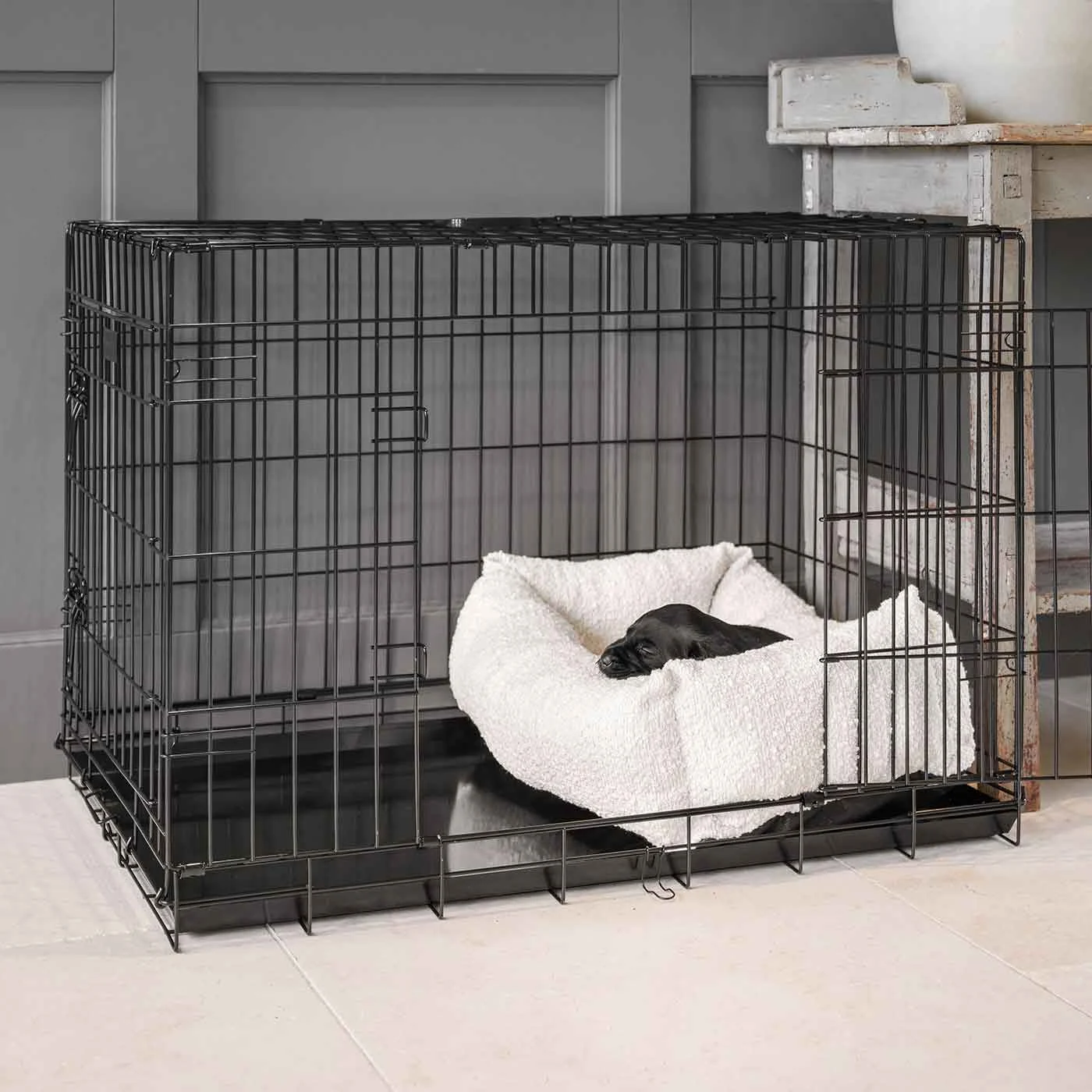 Dog Crate with Cosy & Calming Puppy Crate Bed in Ivory Bouclé by Lords & Labradors - Image 2
