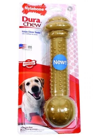 Nylabone Barbell-Bone Durable Power-Chew Peanut Butter Flavored Nylon Chew Dog Toy - Image 2
