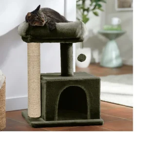 Furrlovers Plush Condo Cat Tree with Top Perch, Hanging Ball & Scratching Post (Green)