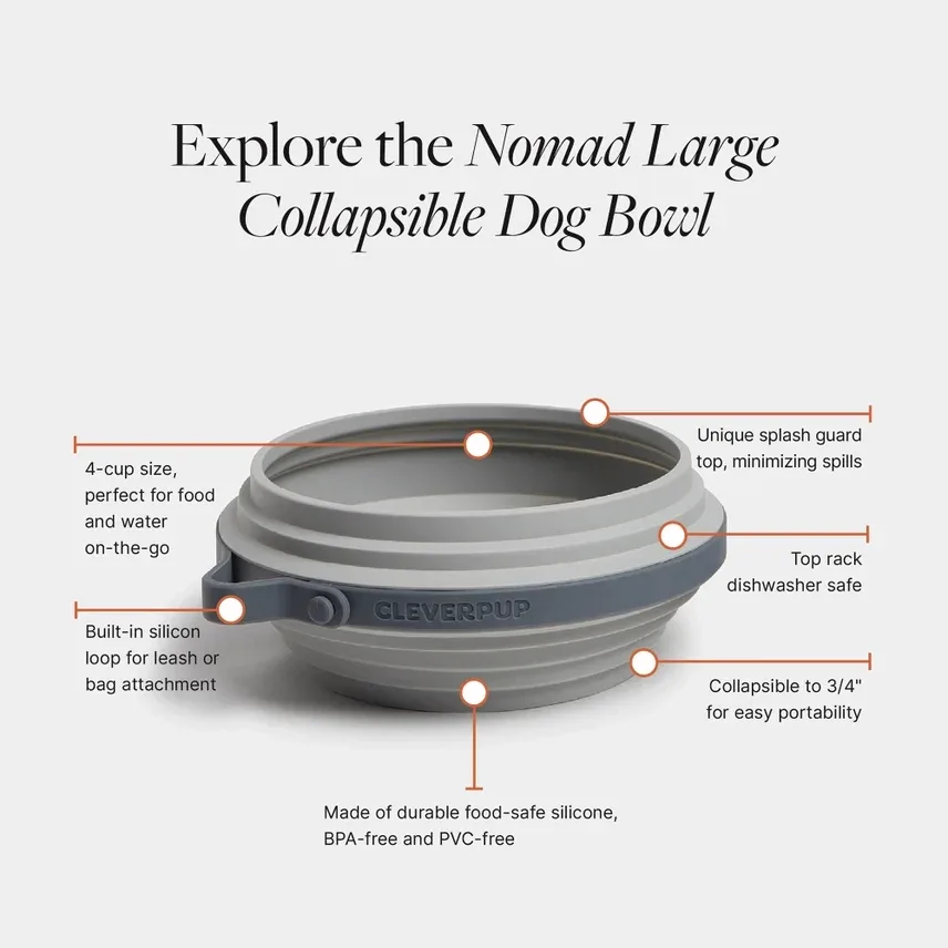 Nomad Collapsible Dog Bowl in Grey