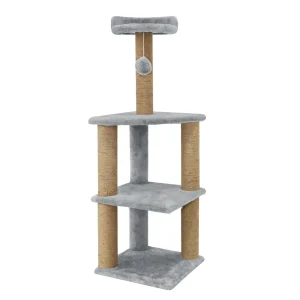 Furrlovers Three Floor Soft Fur Activity Cat Tree for Kittens & Cats with Scratching Post, Natural Sisal Rope & Hanging Ball (Grey)