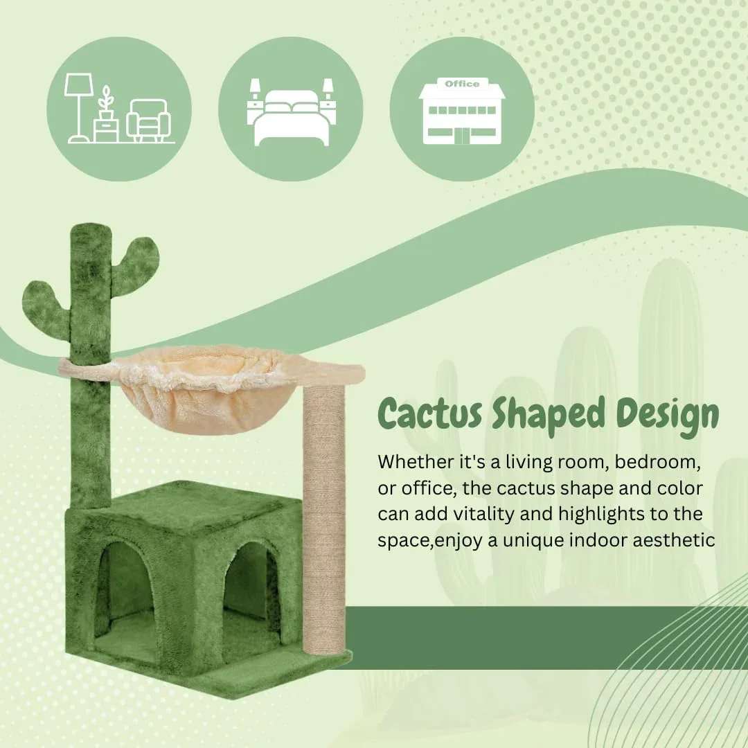 Furrlovers Cactus Cat Tree with Condo Hammock & Scratching Post (Green) - Image 2