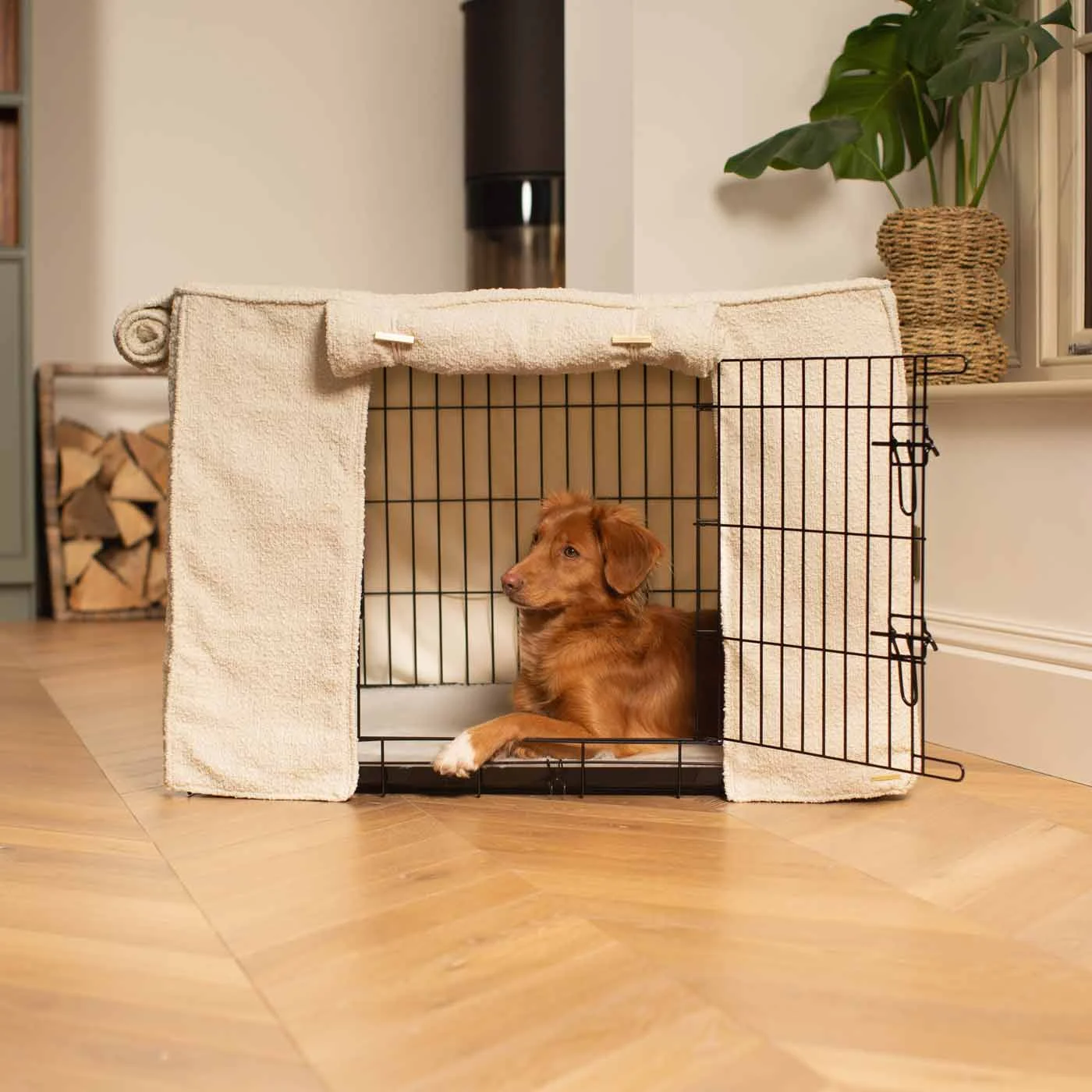 Dog Crate Cover in Ivory Bouclé by Lords & Labradors