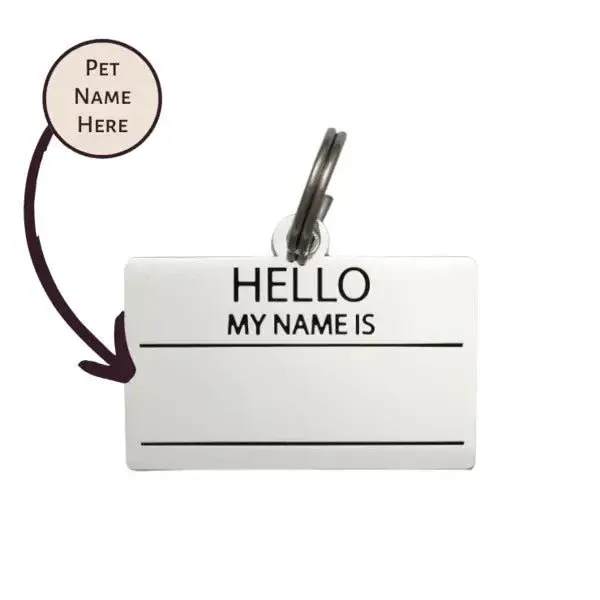 Hello My Name is Pet ID Tag in Silver