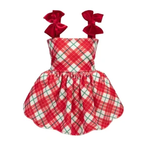 Bow Plaid Dog Christmas Dress