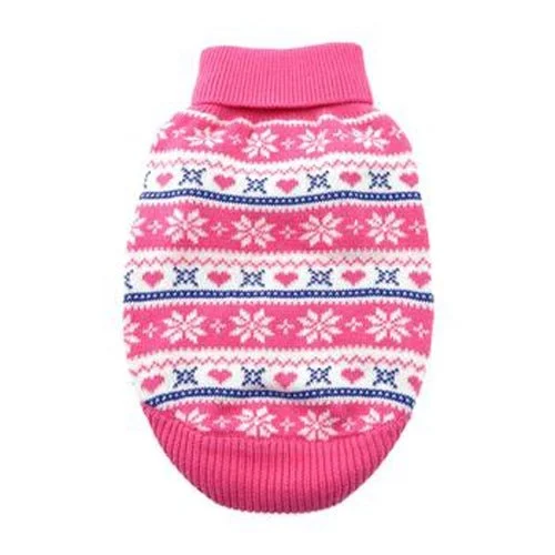 Combed Cotton Snowflake and Hearts Dog Sweater - Pink - Image 2