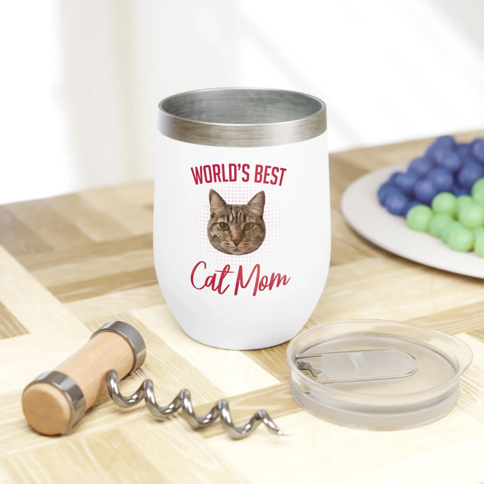 Custom Print Your Cat World's Best Cat Mom Wine Tumbler - Image 2