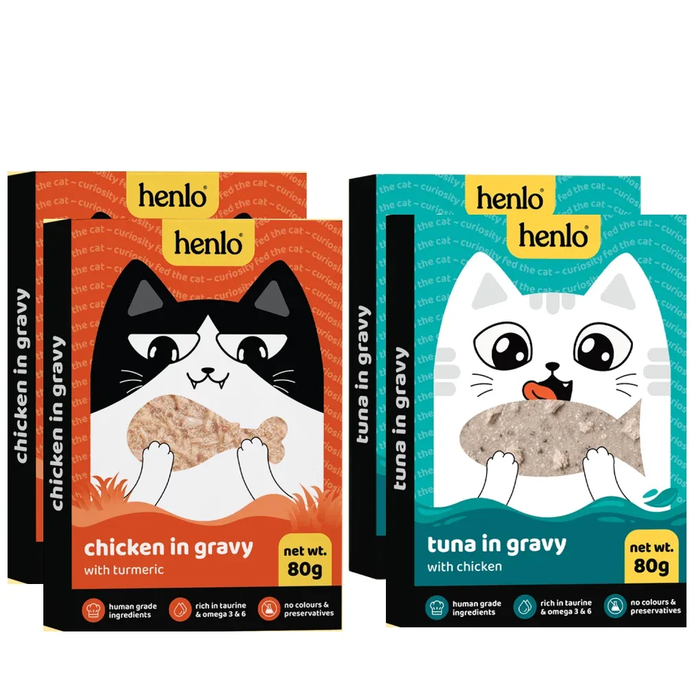 Henlo Trial Pack Chicken in Gravy With Turmeric and Tuna & Chicken in Gravy Adult Cat Wet Food Combo