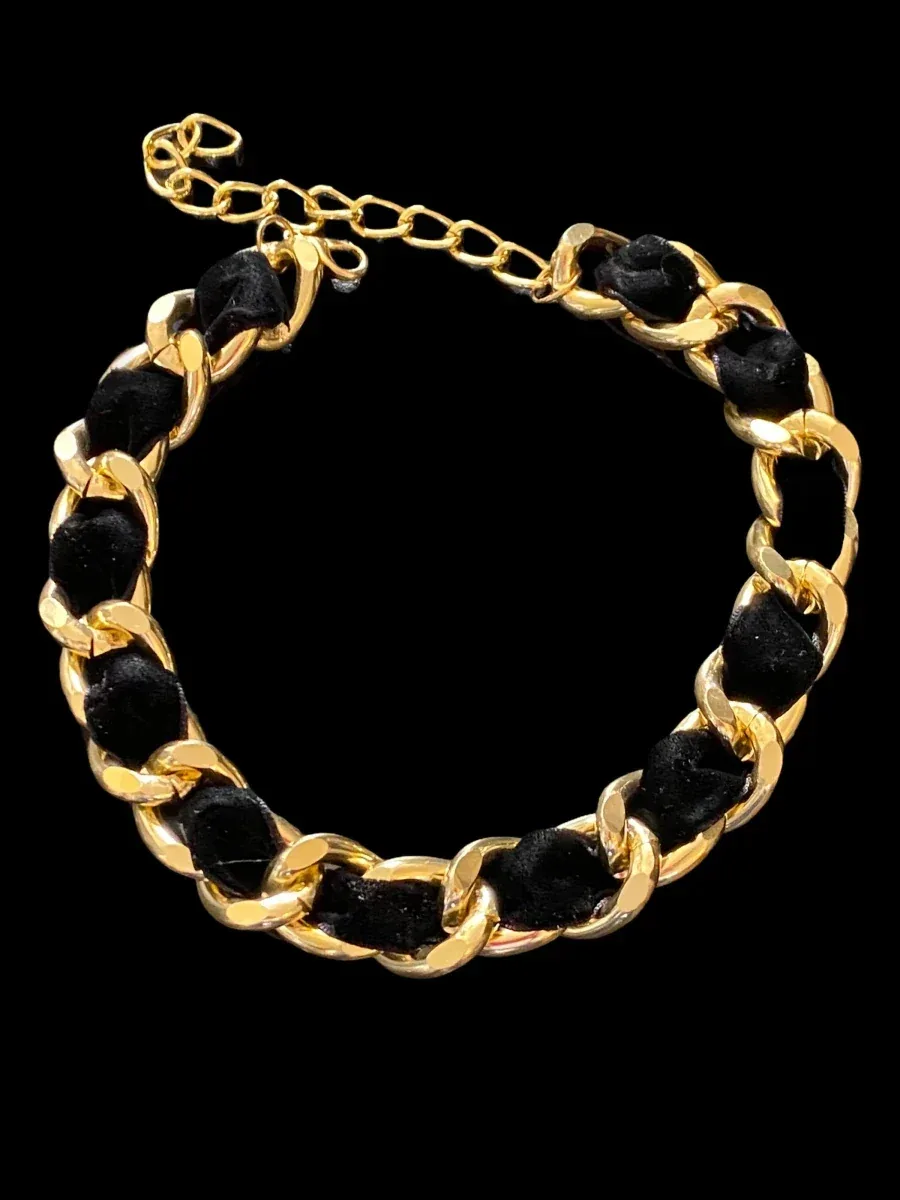 Gold Chain Velvet Dog Collar