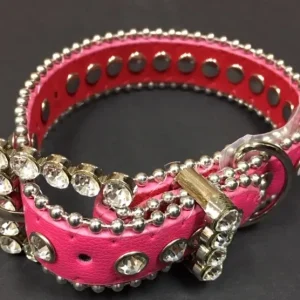 Couture Clear Crystal and Leather Dog Collar in Hot Pink