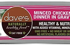 Dave's Pet Food Minced Chicken Dinner in Gravy Canned Cat Food - 2.8 oz Cans - Case of 24