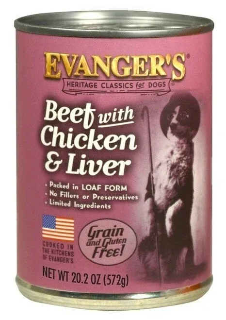 Evanger's Beef Chicken & Liver Complete Classic Canned Dog Food Dinners - 20.2 oz Cans - Case of 12