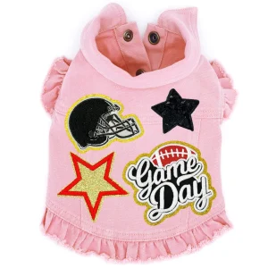 Football Game Day Pink Denim Ruffle Jacket