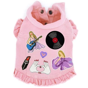 Swiftie Inspired #3 Denim Dog Jacket- Pink