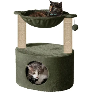 Furrlovers Dual Level Cat Bed and Scratching Post with Hammock (Green)