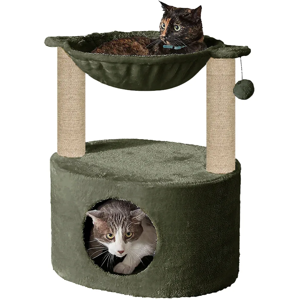 Furrlovers Dual Level Cat Bed and Scratching Post with Hammock (Green)