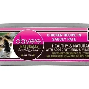 Dave's Pet Food Chicken Recipe in Saucey Pate Canned Cat Food - 5.5 oz Cans - Case of 24
