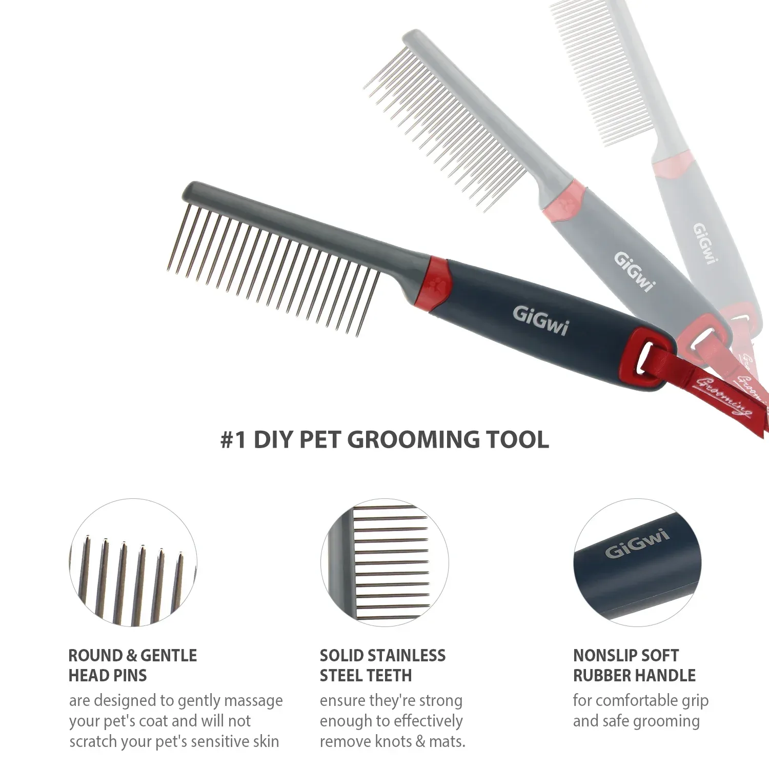 GiGwi Regular Comb for Dogs and Cats (Black) - Image 2