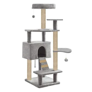 Furrlovers Fur Fabric Multilevel Activity Tree with Detachable Bed & Climbing Ladder for Cats (Grey)