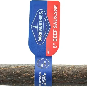 Barkworthies Beef Sausage 6" Dog Chew Treat - 50 ct Case - Case of 1