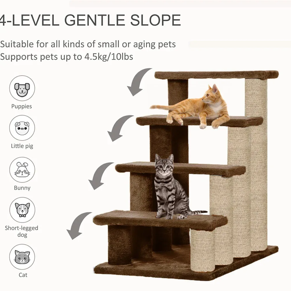 Furrlovers 4 Tier Stairs with Jute Scratching Posts and Plush Climbing Steps for Cats - Image 2