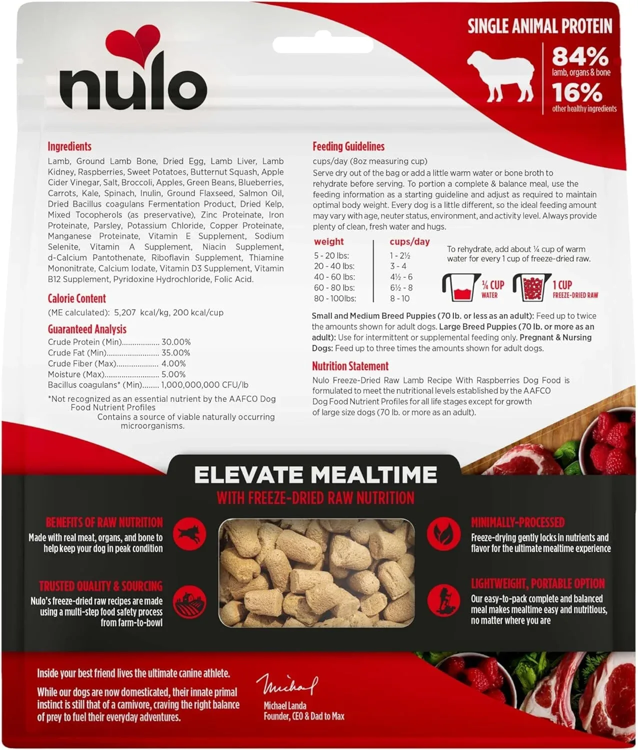 Nulo Grain-Free Freeze-Dried Raw Lamb with Raspberries Complete and Balanced Dry Dog Food - Image 2