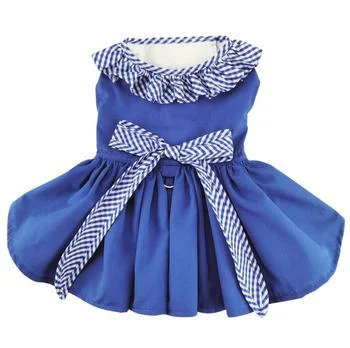 Blue Gingham Dog Dress with Matching Leash
