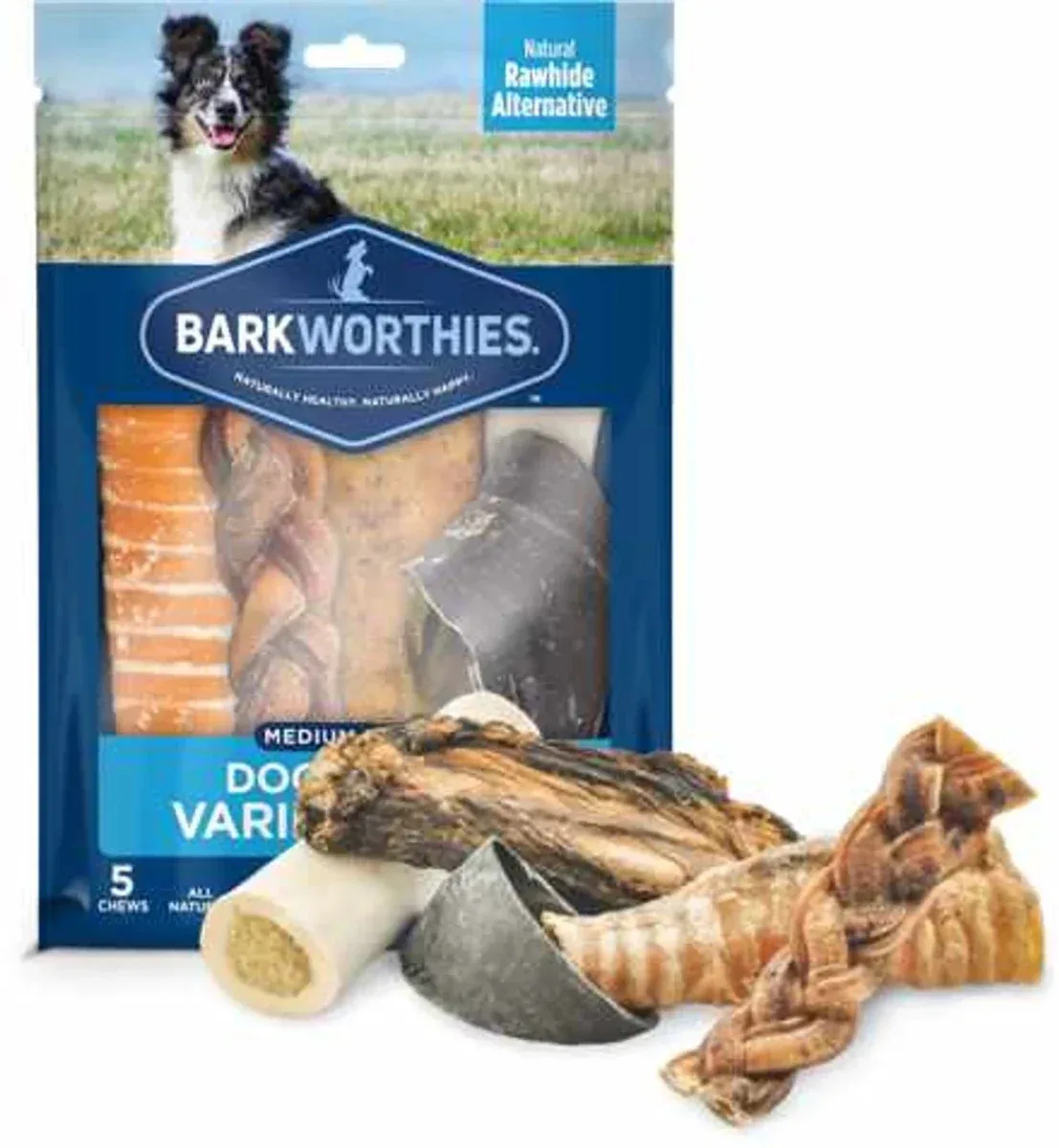 Barkworthies Medium Breed Natural Dog Chew Variety Pack - 5 ct