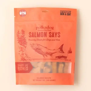 Polkadog Salmon Says Bone Shaped Crunchy Dog and Cat Dog Treats 7 oz