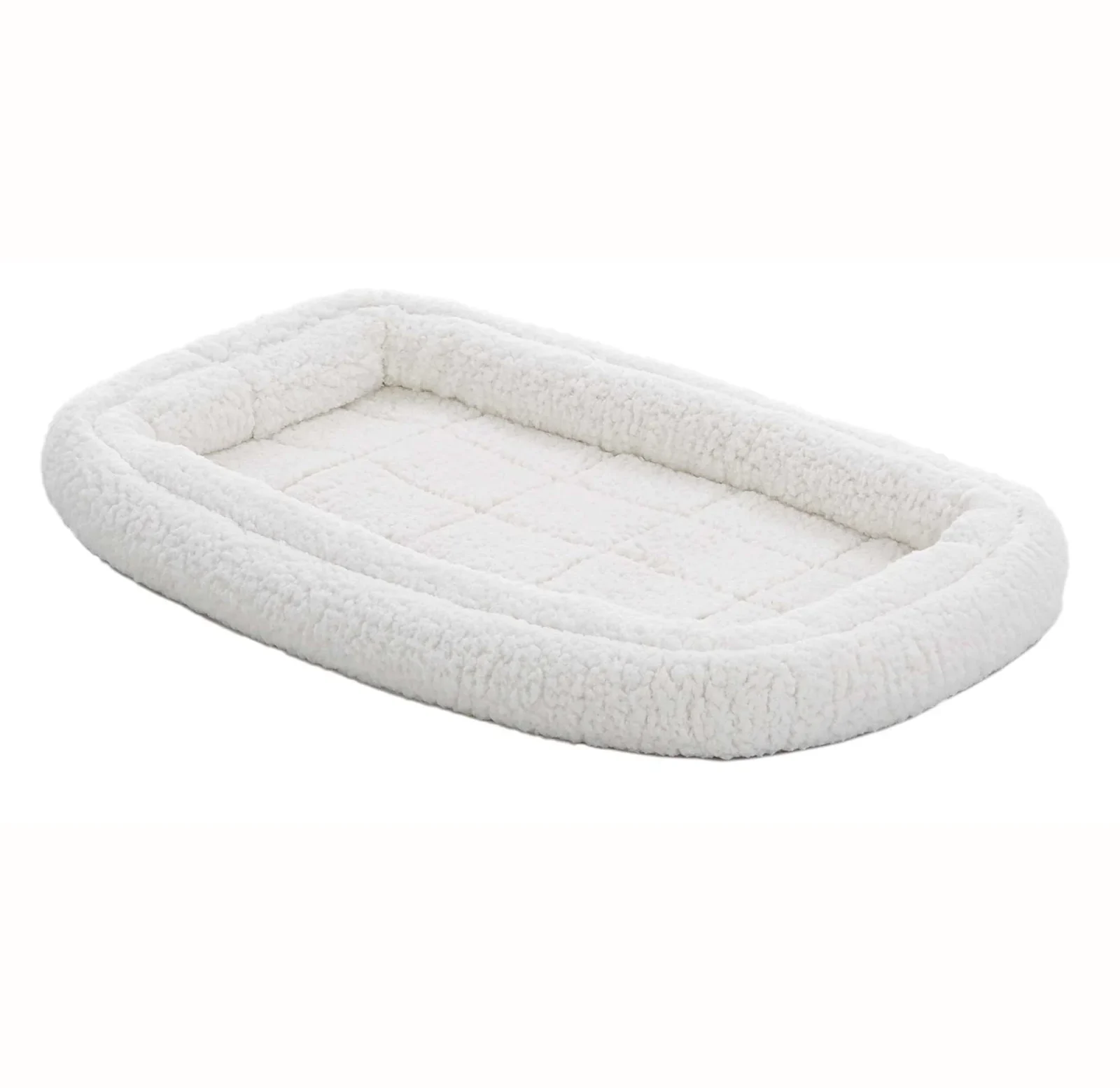 Midwest Homes Fleece Machine Washable Rectangular Double Bolster Pet Bed or Crate Mat - White - Image 2
