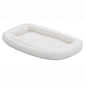 Midwest Homes Fleece Machine Washable Rectangular Double Bolster Pet Bed or Crate Mat - White
