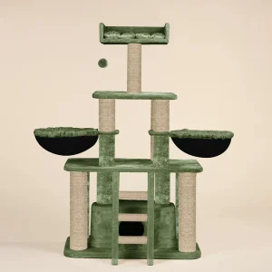 Furrlovers Fur Fabric Cat Tree with Hammocks, Condo & Jute Rope Scratching Posts (Green)