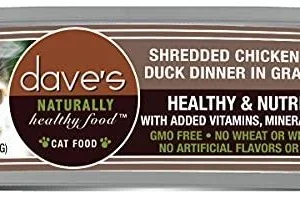 Dave's Pet Food Shredded Chicken and Duck Dinner in Gravy Canned Cat Food - 2.8 oz Cans - Case of 24