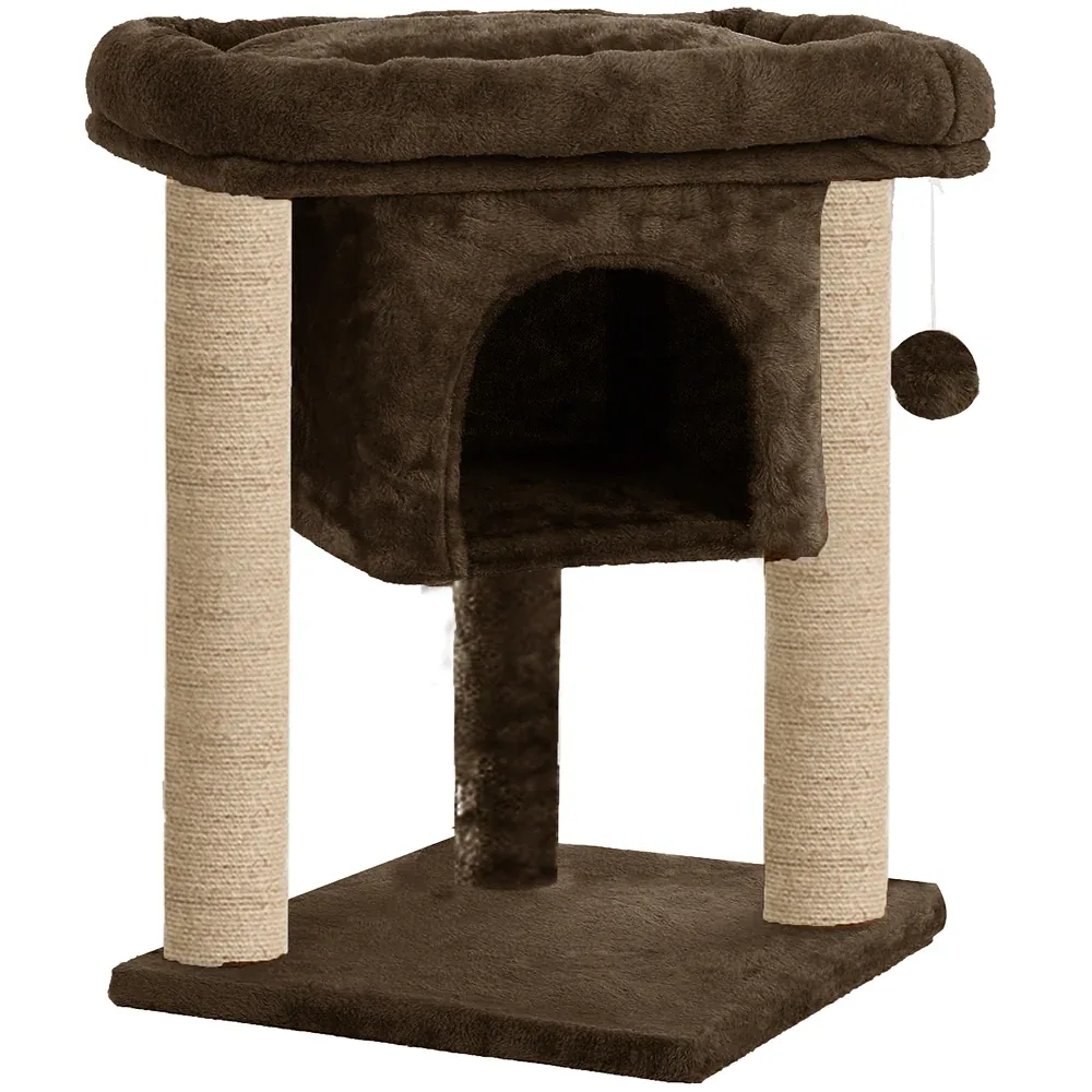 Furrlovers Cat & Kitten Scratching Post Activity Tree with Plush Fur, Jute Rope & Detachable Bed - Image 2