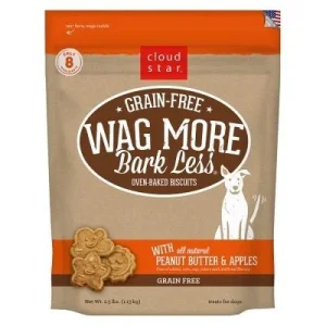 Cloud Star Grain-Free Wag More Bark Less Value Size Peanut Butter & Apple Oven Baked Biscuit Dog Treats - 2.5 lb Bag