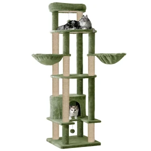 Furrlovers Multi Level Cat Tree Tower with Scratching Posts, Hammock & Condo (Green)
