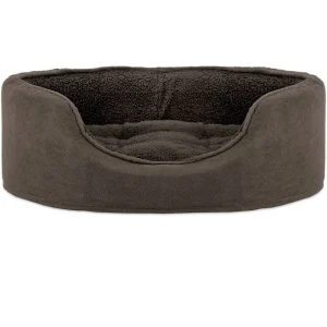 FurHaven Snuggle Terry & Suede Oval Pet Bed - Espresso (Large)