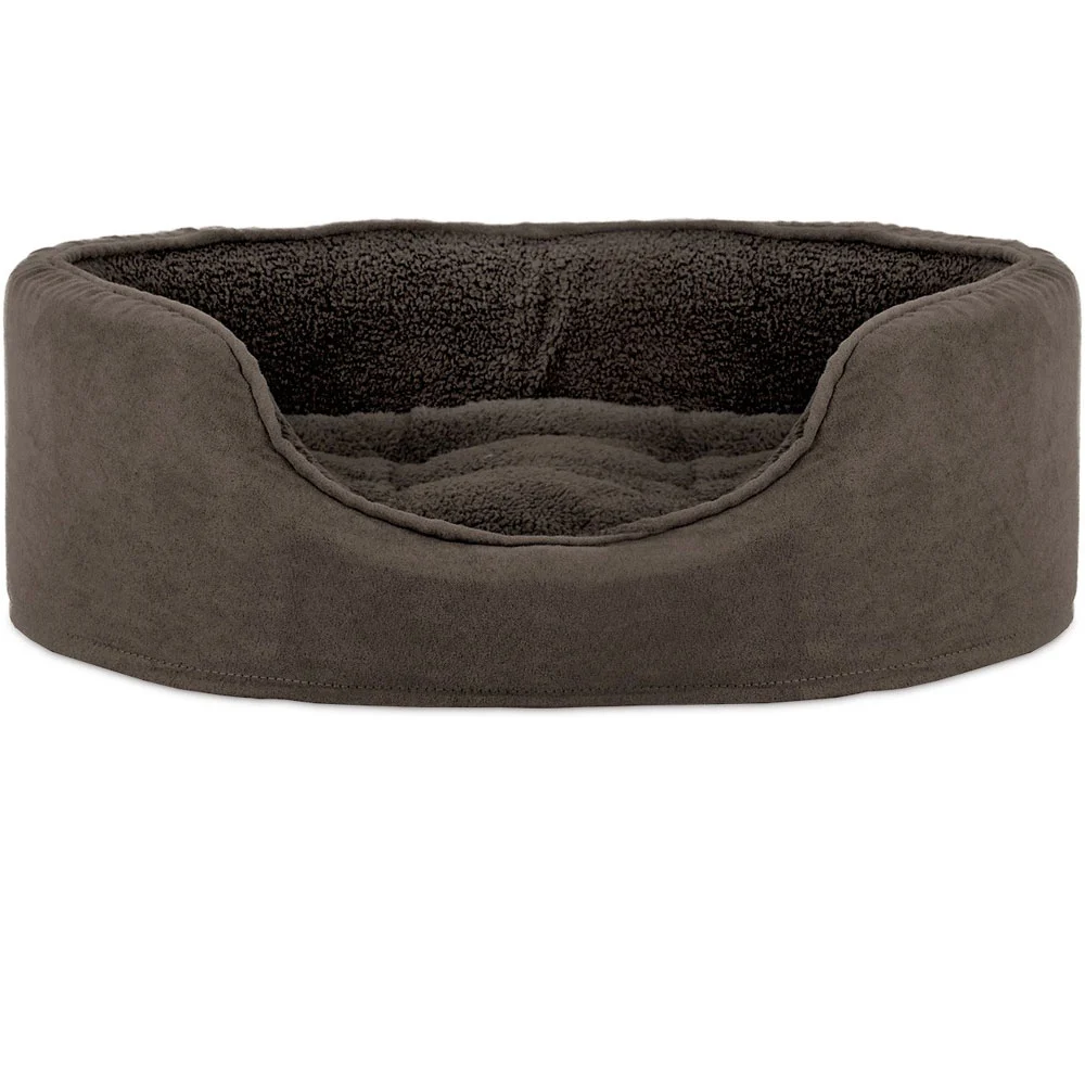 FurHaven Snuggle Terry & Suede Oval Pet Bed - Espresso (Medium)