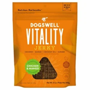 DOGSWELL Vitality Chicken & Mango Jerky Soft and Chewy Dog Treats - 12 oz Bag