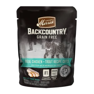 Merrick 'Backcountry' Grain-Free Chicken + Trout Recipe Real Cuts Wet Cat Food - 3 oz Pouches - Case of 24