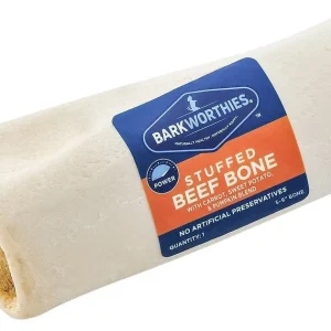 Barkworthies 5"-6" Shin Bone Stuffed with Pumpkin Sweet Potato & Carrot - Dog Chew Treat - 10 ct Case - Case of 1